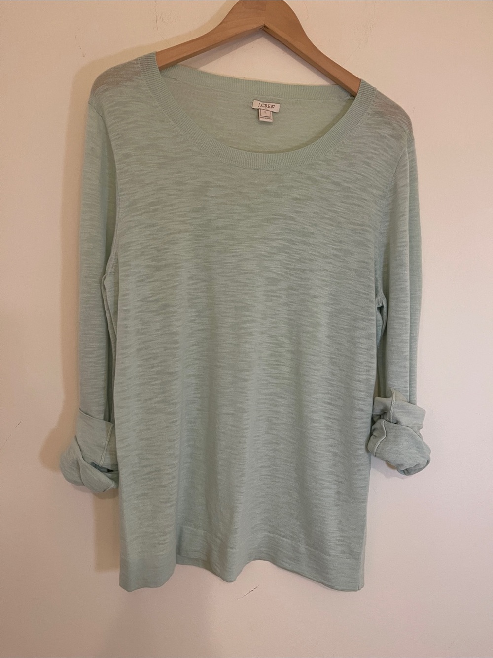 J. Crew Mint Green Slub Knit Long-Sleeve Sweater size L